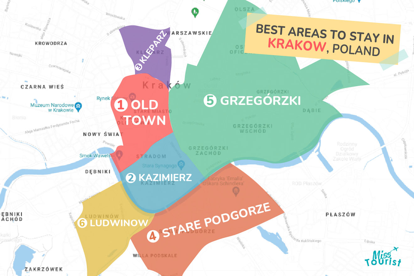 Map of best places to stay Krakow